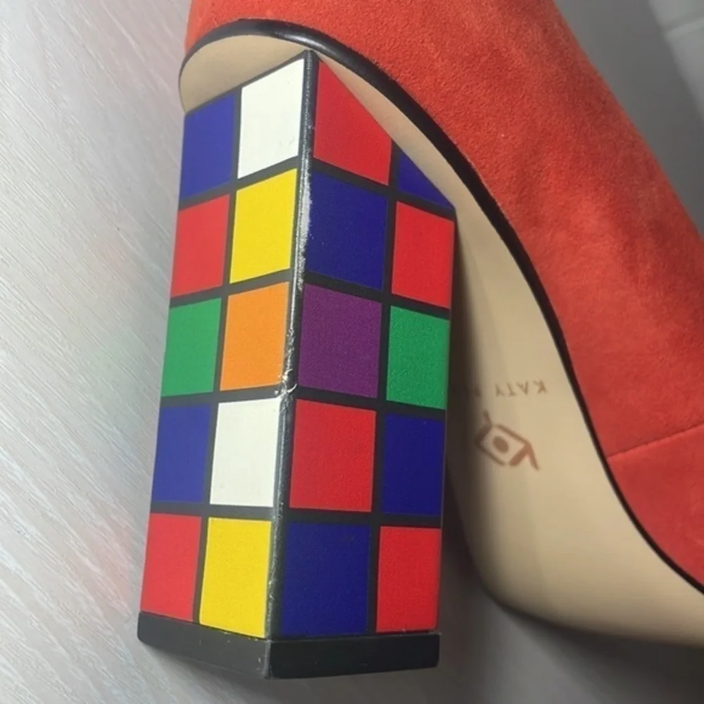Katy Perry Rubix Cube Chunky High Heel The Caitlin Pop Art Trendy Peep Toe Shoes